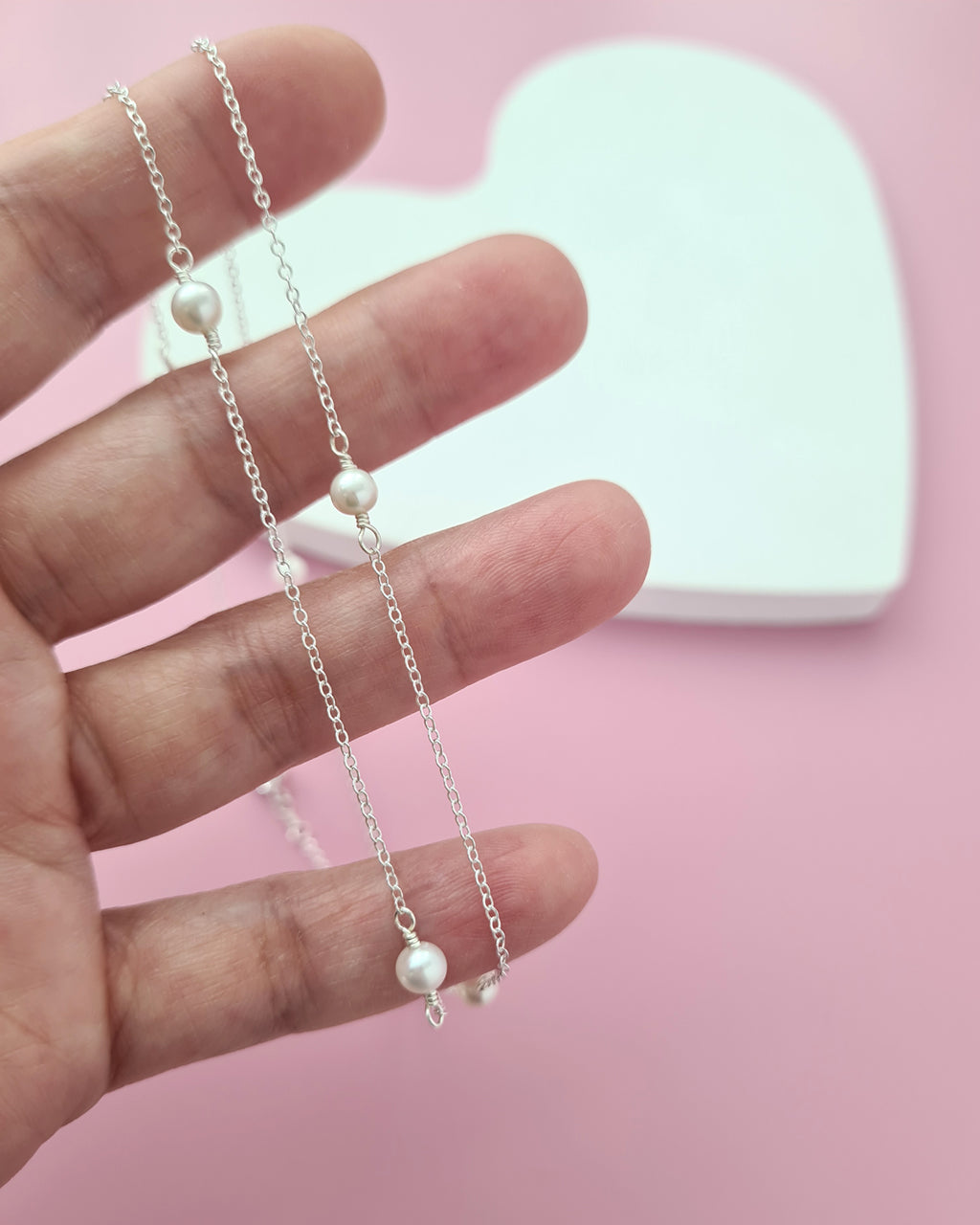 Tiny Pearl Floating Station Necklace Jewelry Set, Bracelet and Earrings, Timeless Pearl in Singapore