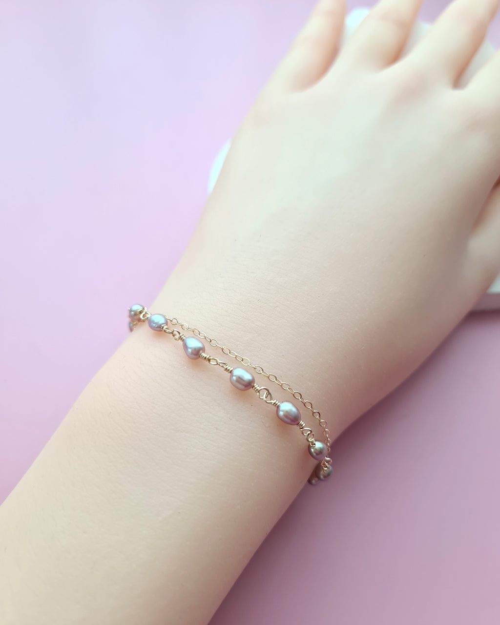 Tiny Pearl Bracelet - Small Purple Pearl 14k Gold Filled Bracelet Handmade in Singapore