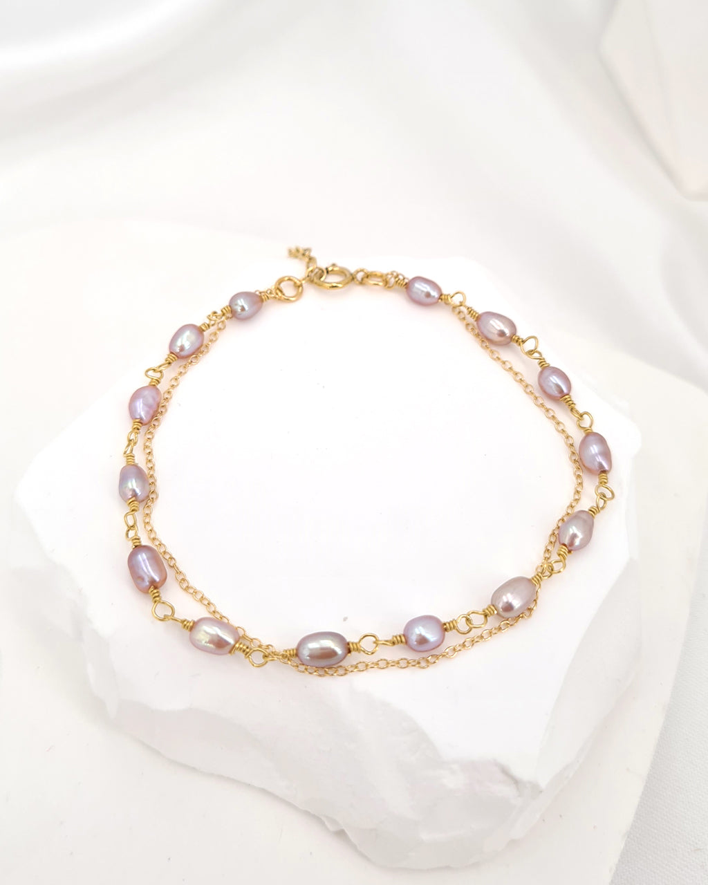 Tiny Pearl Bracelet - Small Purple Pearl 14k Gold Filled Bracelet Handmade in Singapore