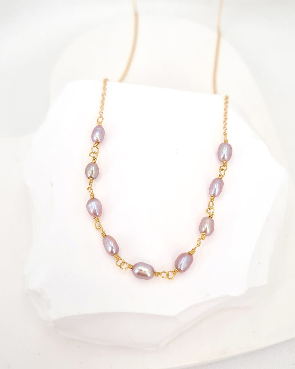 Tiny Pearl Necklace Simple Small Purple Pearl Necklace Handmade in Singapore