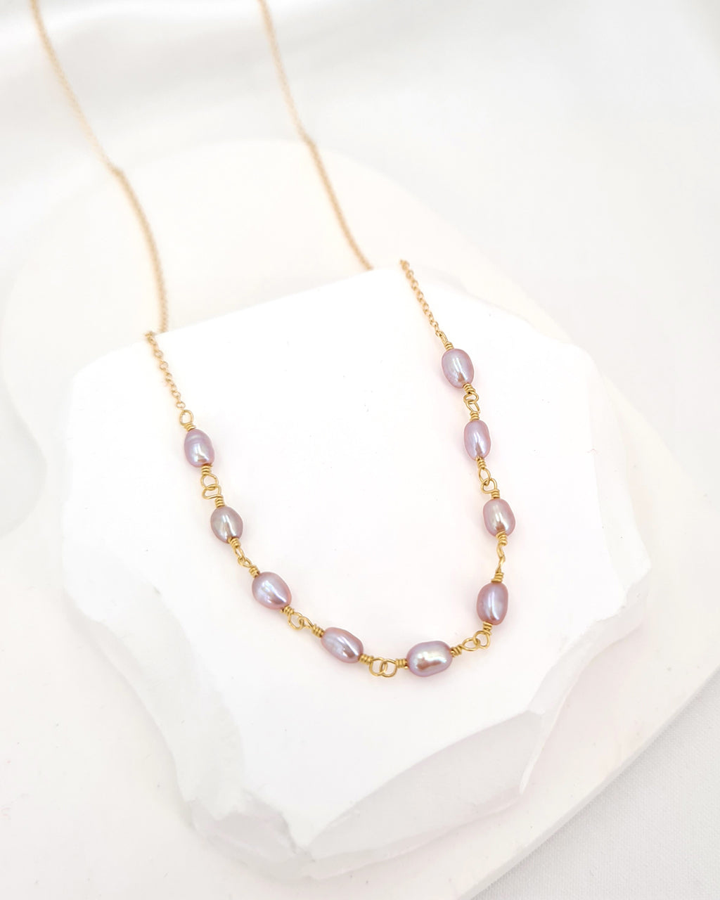 Tiny Pearl Necklace Simple Small Purple Pearl Necklace Handmade in Singapore