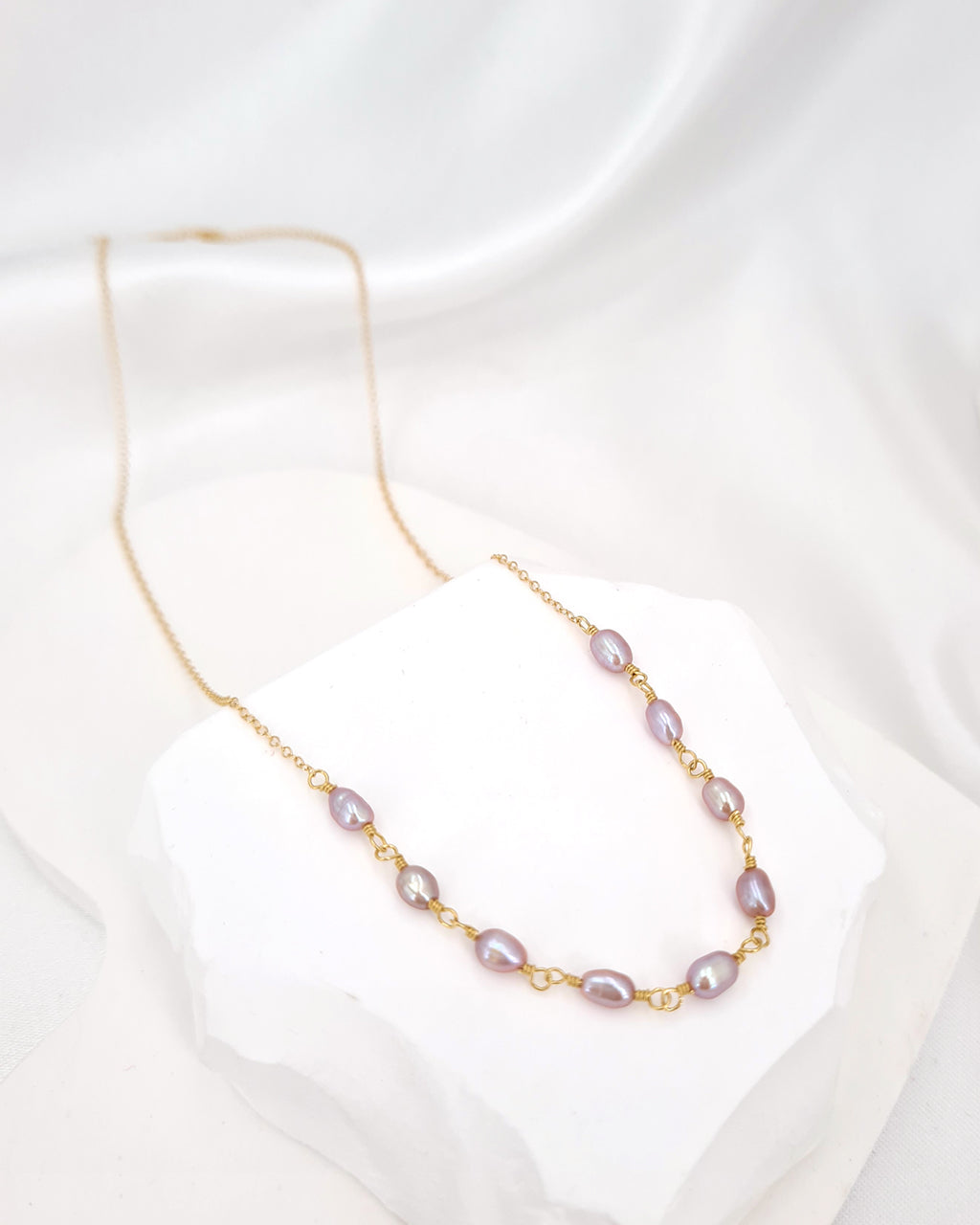 Tiny Pearl Necklace Simple Small Purple Pearl Necklace Handmade in Singapore