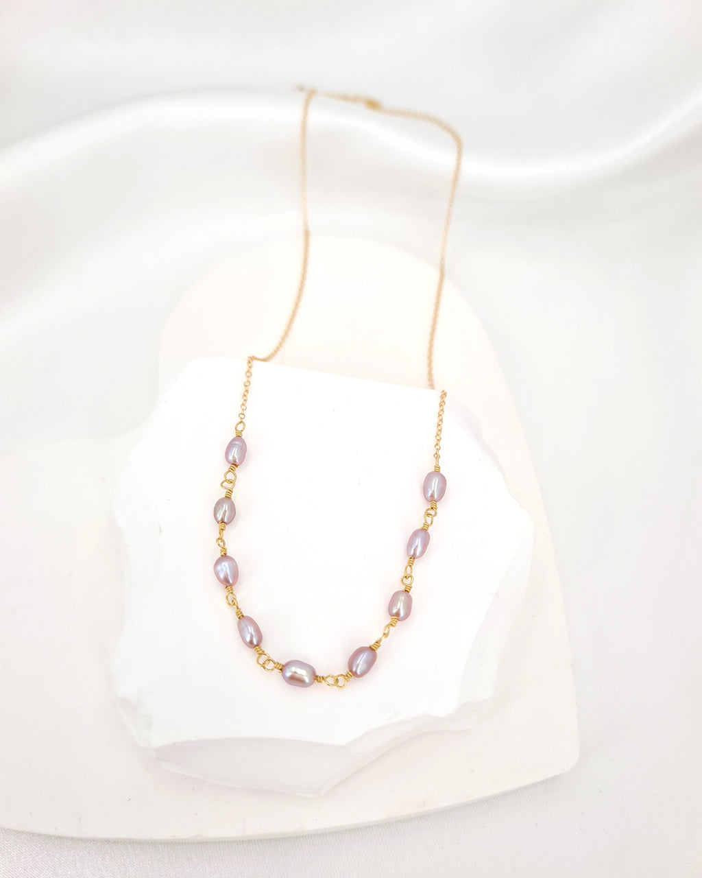 Tiny Pearl Necklace Simple Small Purple Pearl Necklace Handmade in Singapore