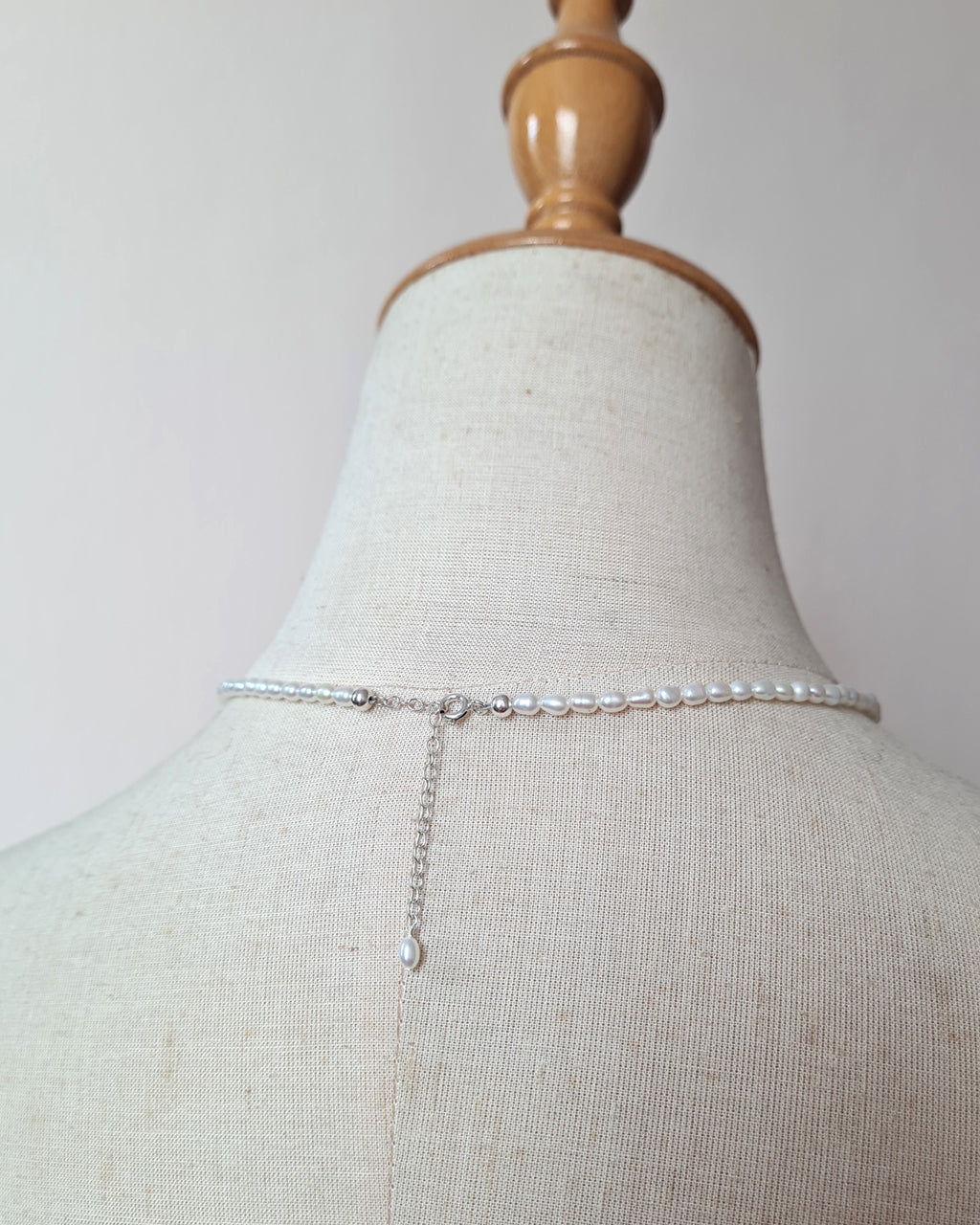 Tiny White Pearl Necklace with Sterling Silver Clasp