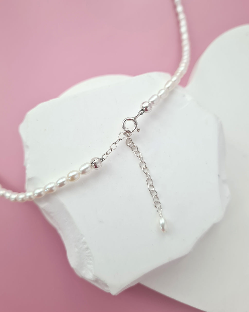 Tiny White Pearl Necklace with Sterling Silver Clasp