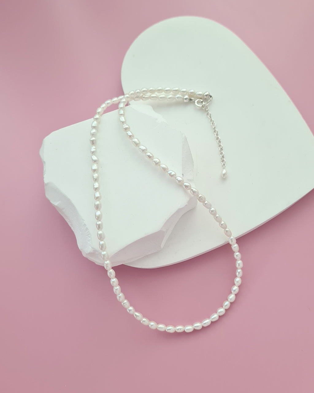 Tiny White Pearl Necklace with Sterling Silver Clasp