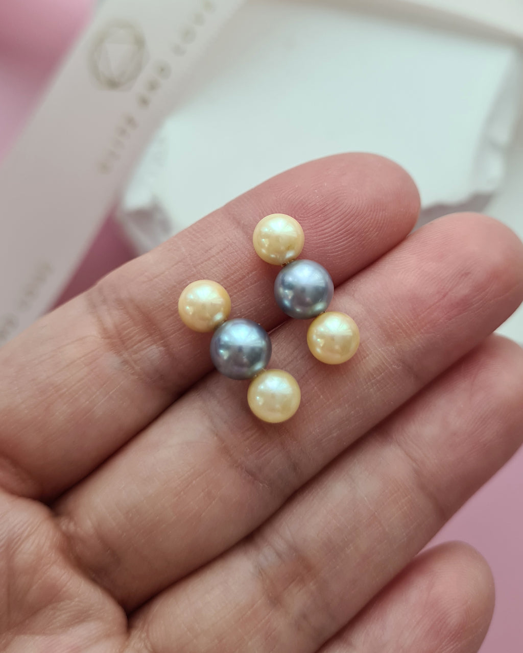 Trinity Silver Blue and Gold Akoya Pearl 18K Gold Stud Earrings - 5mm+ & 6mm+