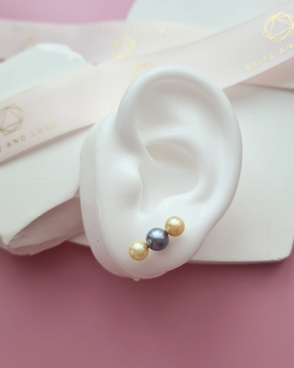 Trinity Silver Blue and Gold Akoya Pearl 18K Gold Stud Earrings - 5mm+ & 6mm+