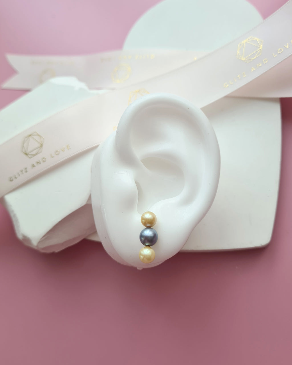 Trinity Silver Blue and Gold Akoya Pearl 18K Gold Stud Earrings - 5mm+ & 6mm+