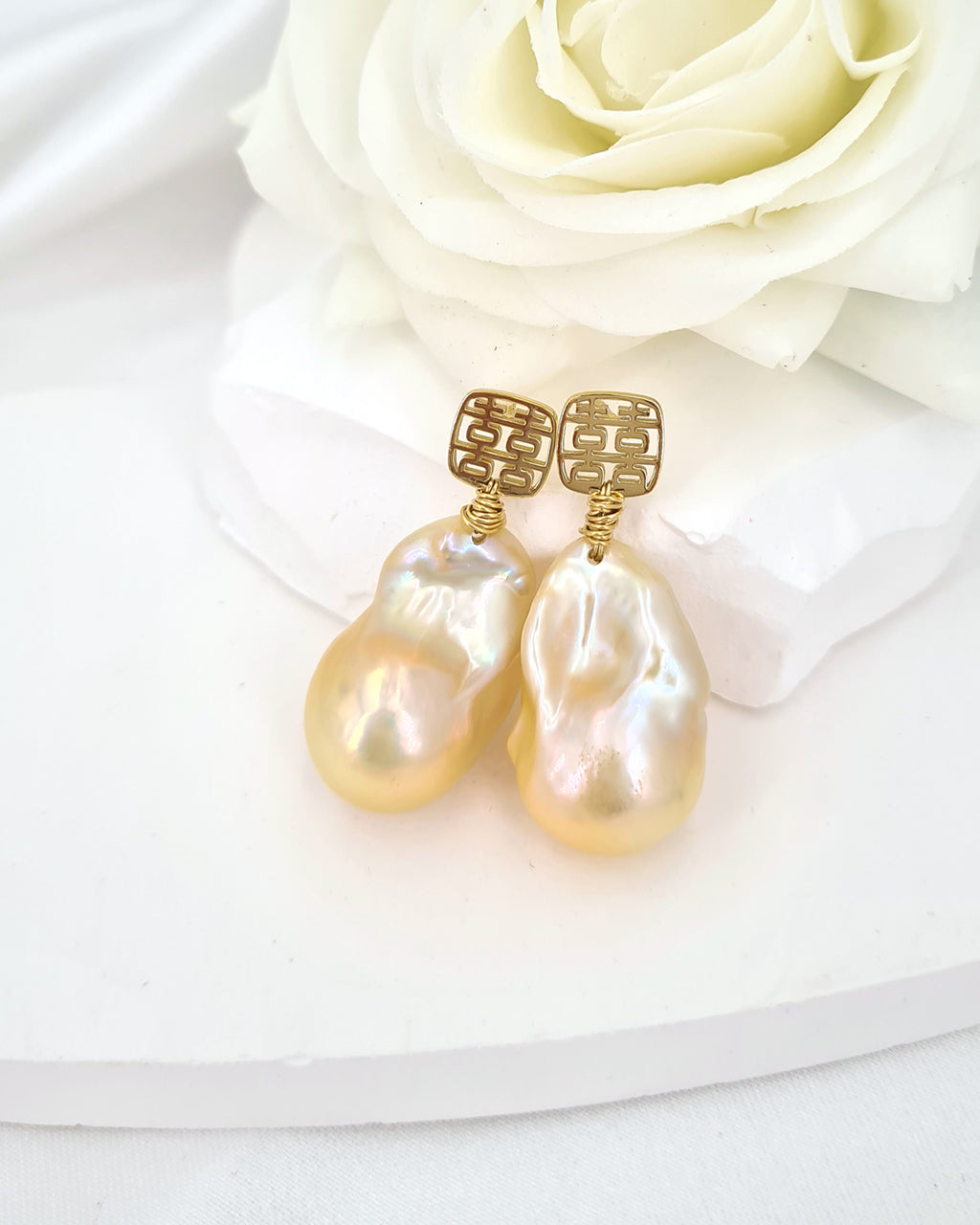 Baroque Pearl Earrings - Double Happiness 囍 Wedding Earrings