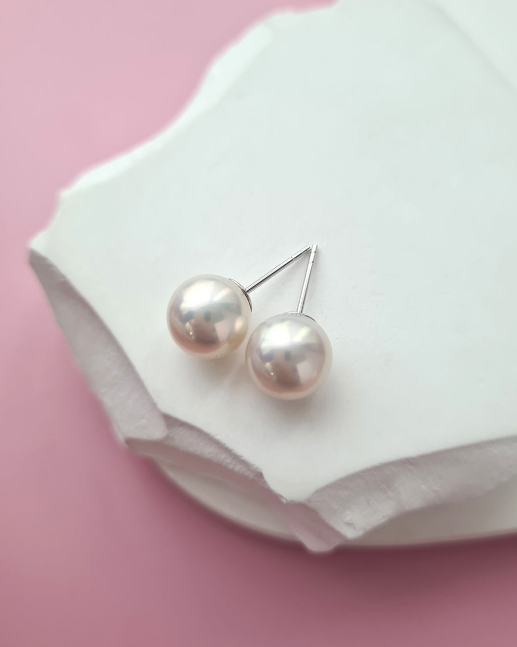 White Edison Pearl 18K White Gold Stud Earrings - 9mm to 10mm