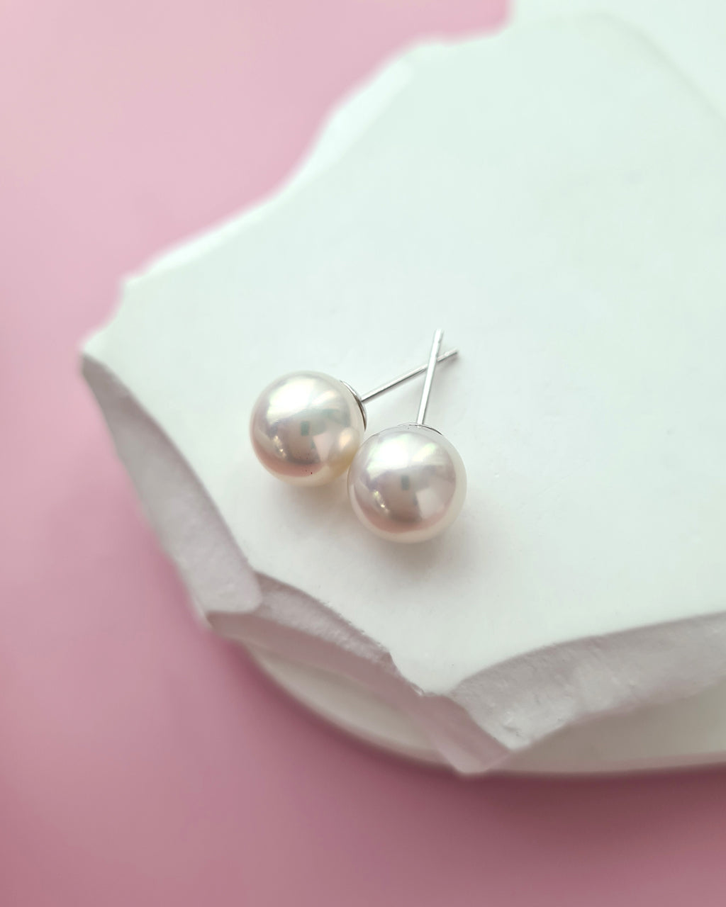 White Edison Pearl 18K White Gold Stud Earrings - 9mm to 10mm