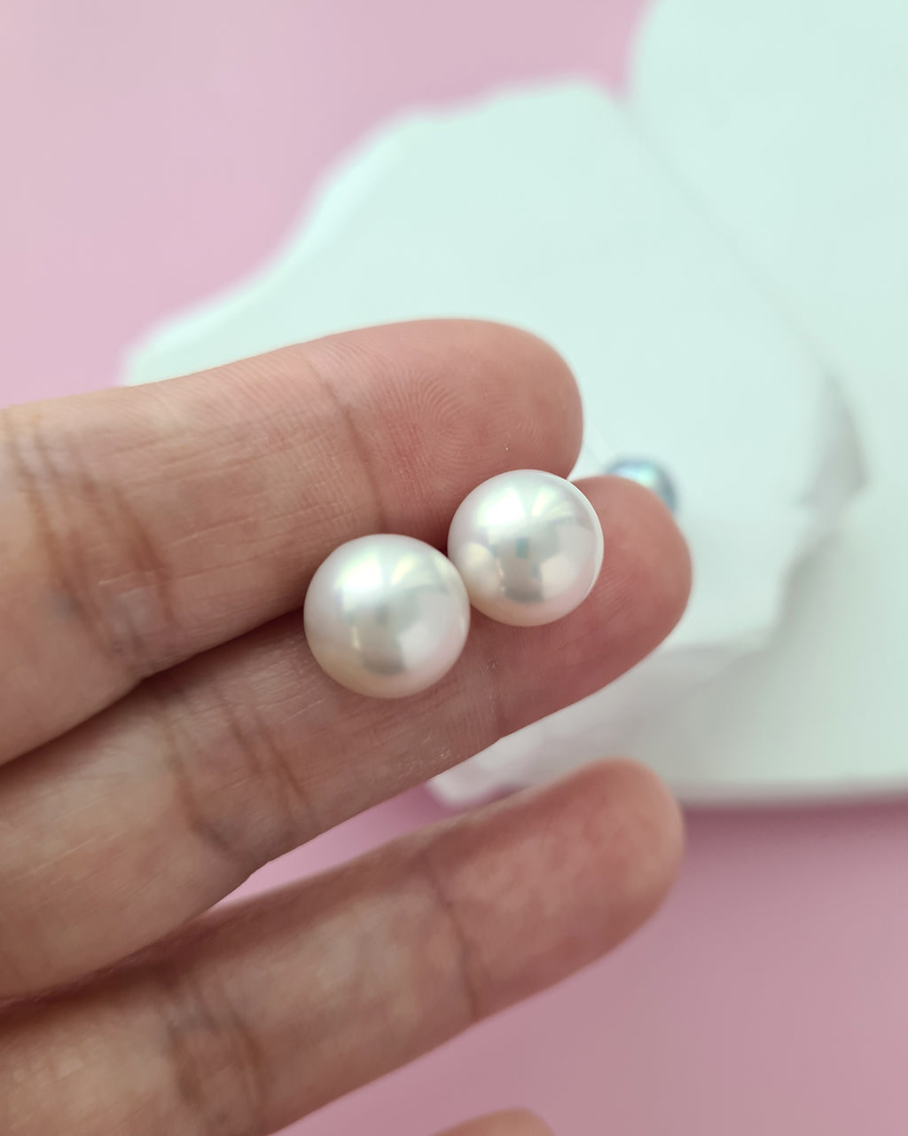 White Edison Pearl 18K White Gold Stud Earrings - 9mm to 10mm