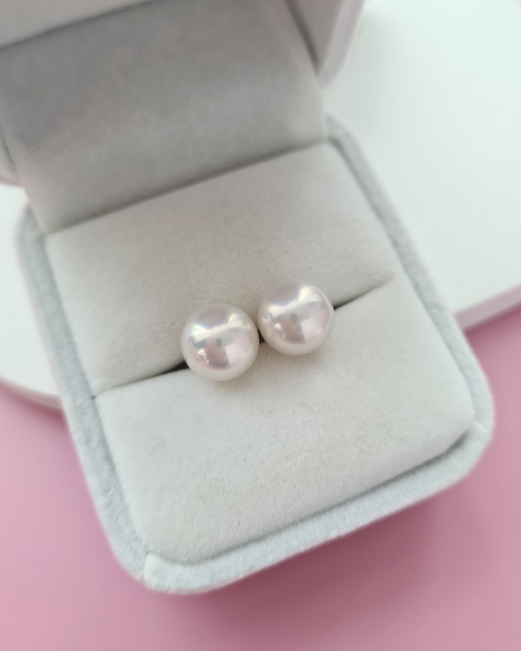 White Edison Pearl 18K White Gold Stud Earrings - 9mm to 10mm