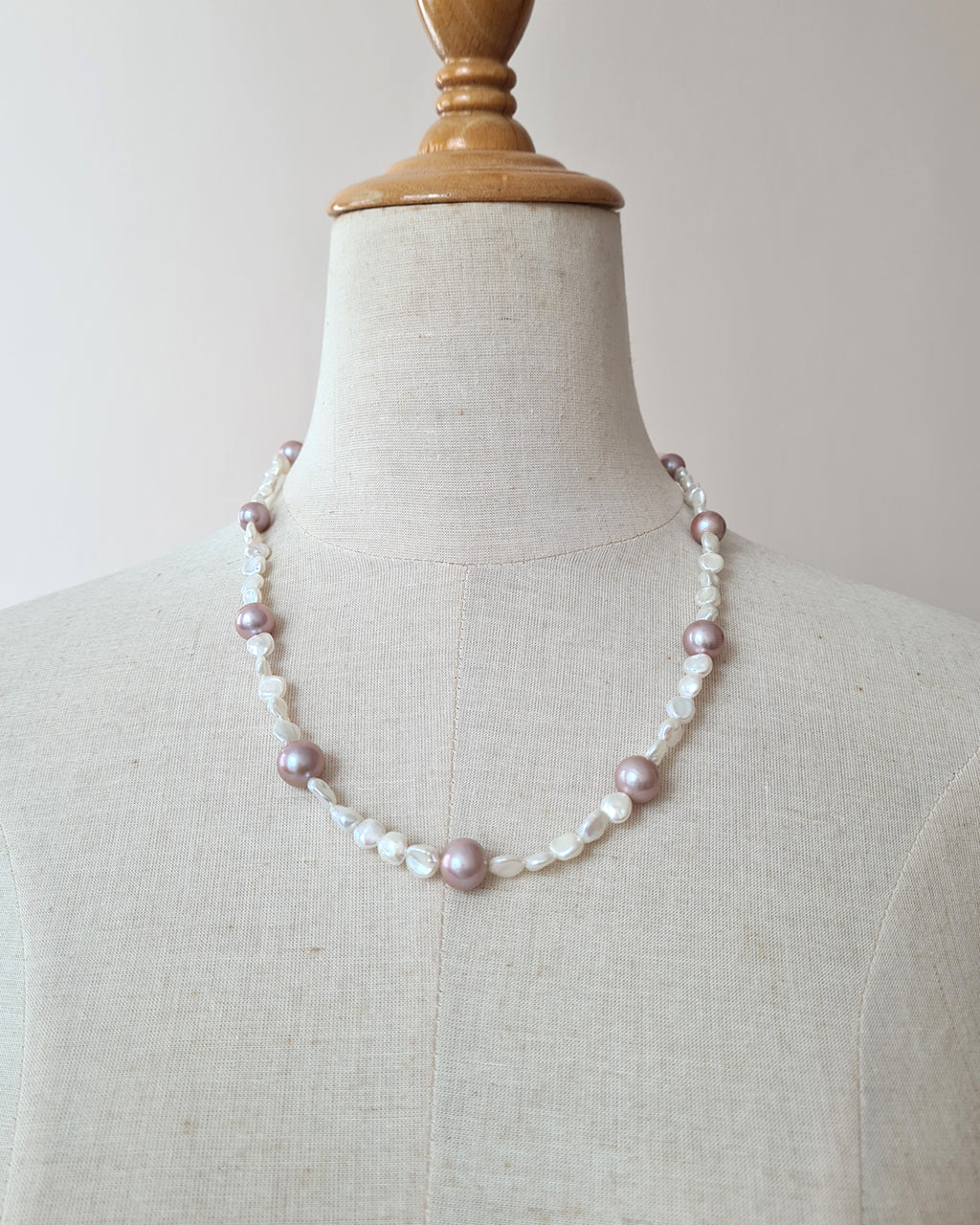 White Keshi Pearl Strand Necklace accented with Purple Edison Pearls, Handmade in Singapore