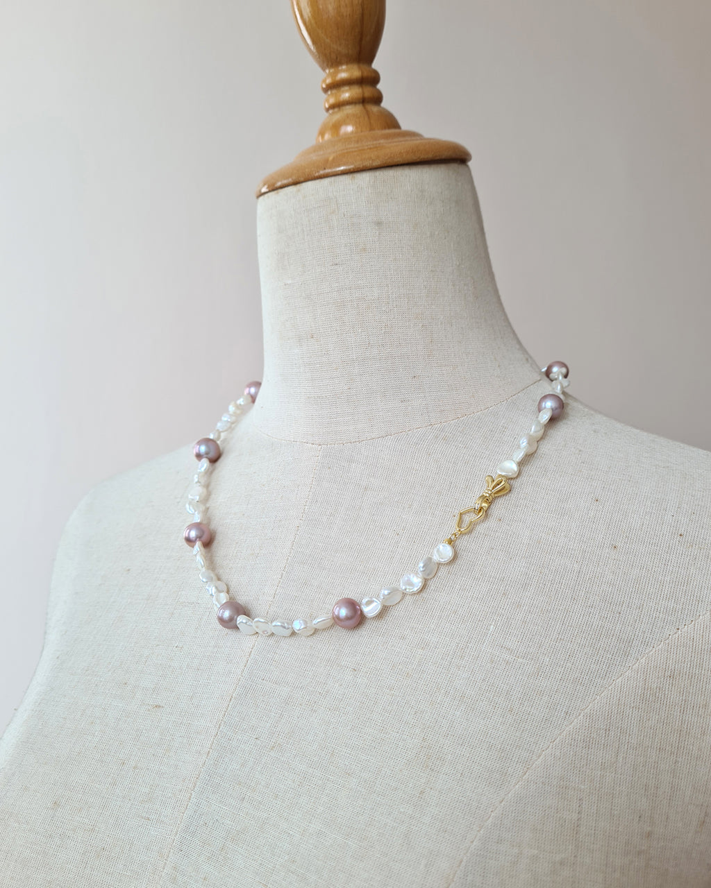 White Keshi Pearl Strand Necklace accented with Purple Edison Pearls, Handmade in Singapore