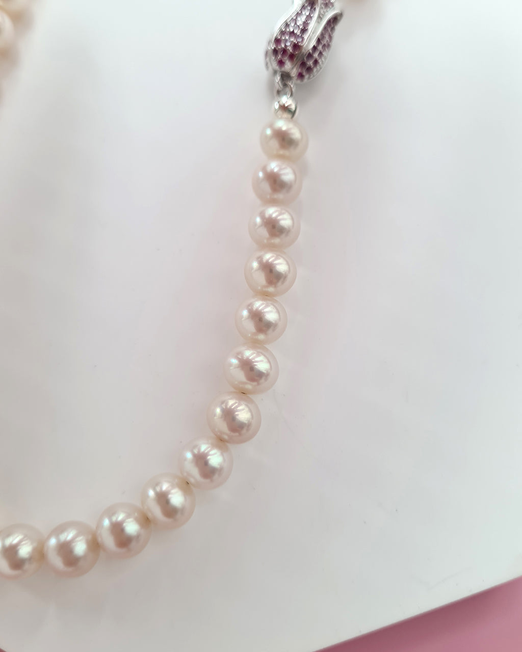 White Pearl Strand Necklace with Designer Floral Clasp, Handmade Modern Pearl Jewelry in Singapore