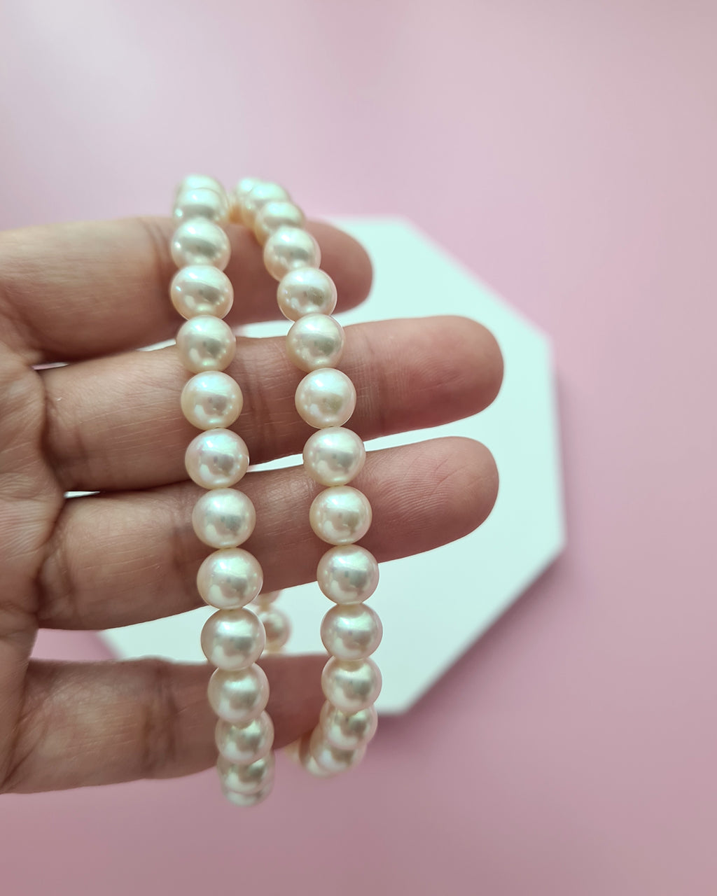 White Pearl Strand Necklace with Designer Floral Clasp, Handmade Modern Pearl Jewelry in Singapore