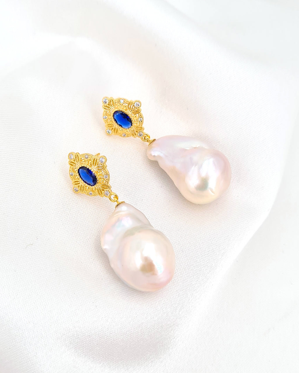 Large White Baroque Pearl Earrings Vintage Style Gold Earrings