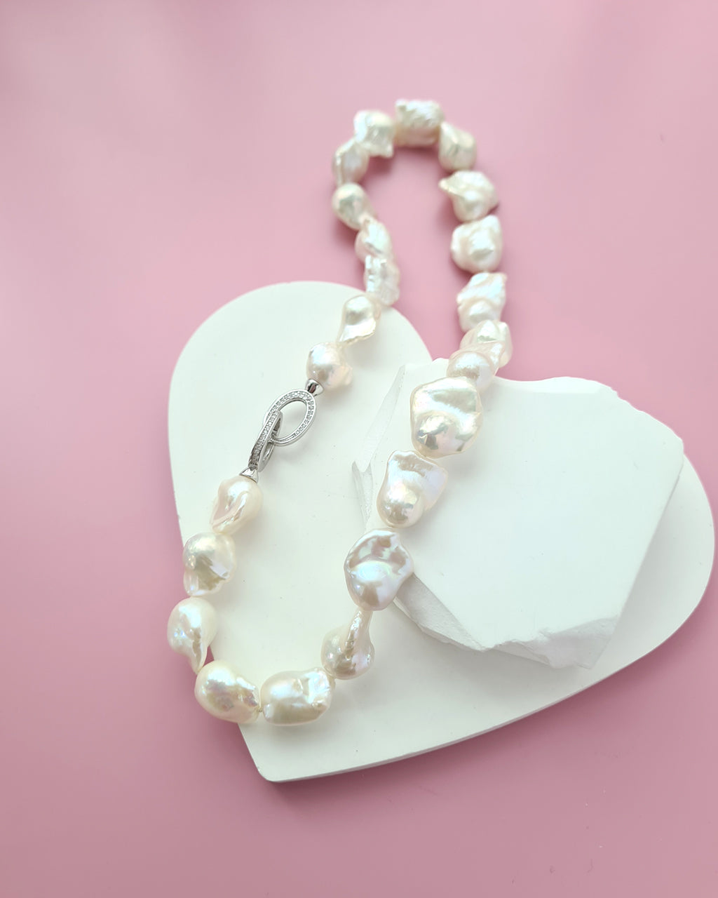 White Baroque Pearl Strand Necklace - Rainbow Radiance Pearl Jewelry in Singapore