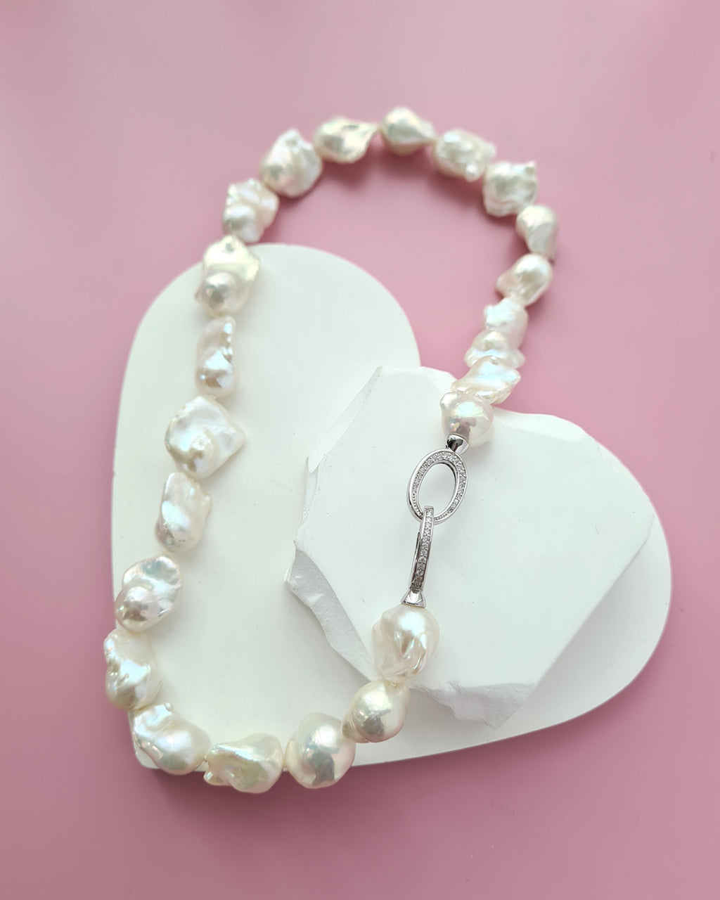 White Baroque Pearl Strand Necklace - Rainbow Radiance Pearl Jewelry in Singapore
