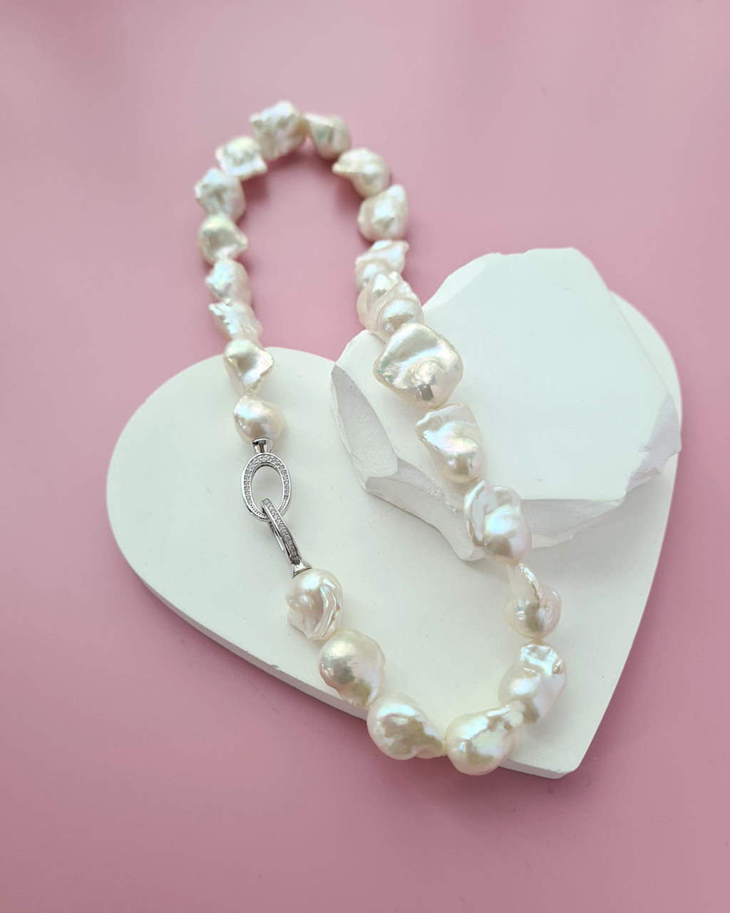 White Baroque Pearl Strand Necklace - Rainbow Radiance Pearl Jewelry in Singapore