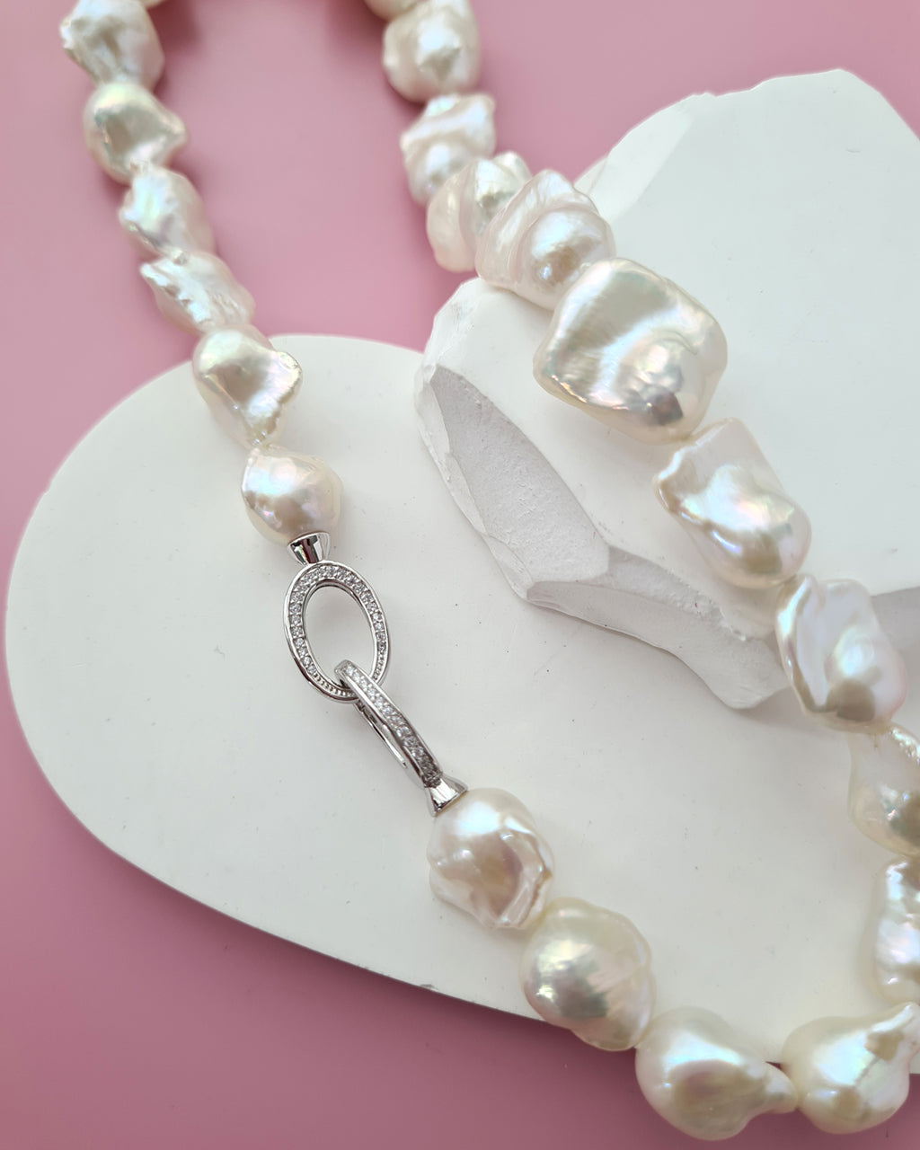 White Baroque Pearl Strand Necklace - Rainbow Radiance Pearl Jewelry in Singapore