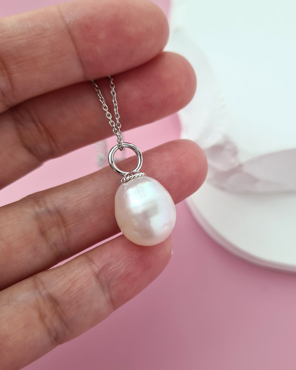 White South Sea Pearl Pendant Necklace, Affordable Sterling Silver Pearl Jewelry in Singapore