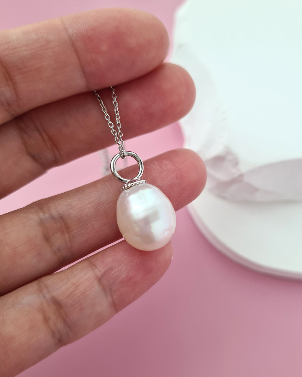 White South Sea Pearl Pendant Necklace, Affordable Sterling Silver Pearl Jewelry in Singapore