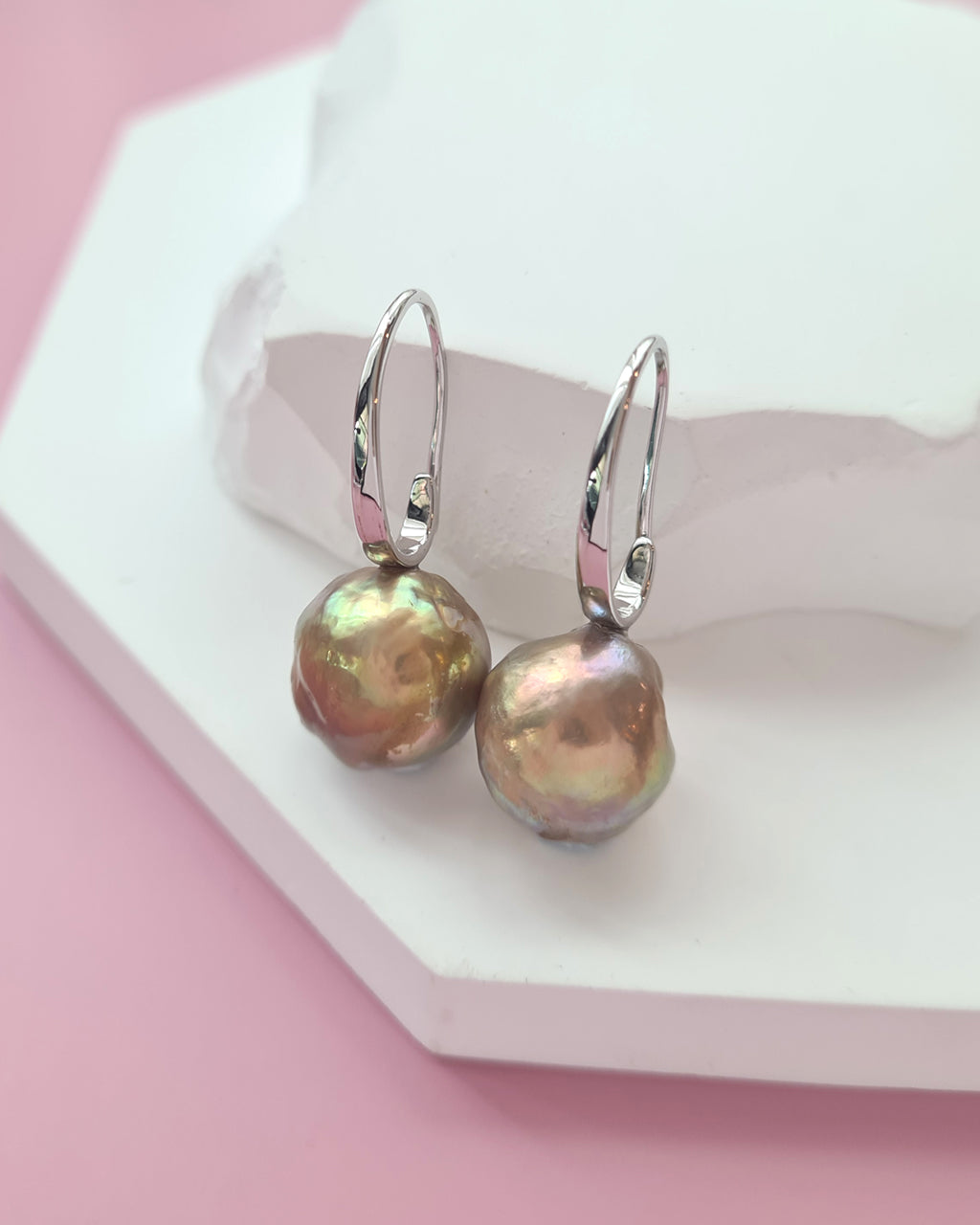 Wrinkled Pearl Earrings - Metallic Green, Modern Pearl Jewelry for Busy Women