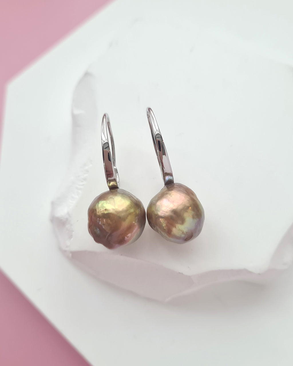 Wrinkled Pearl Earrings - Metallic Green, Modern Pearl Jewelry for Busy Women