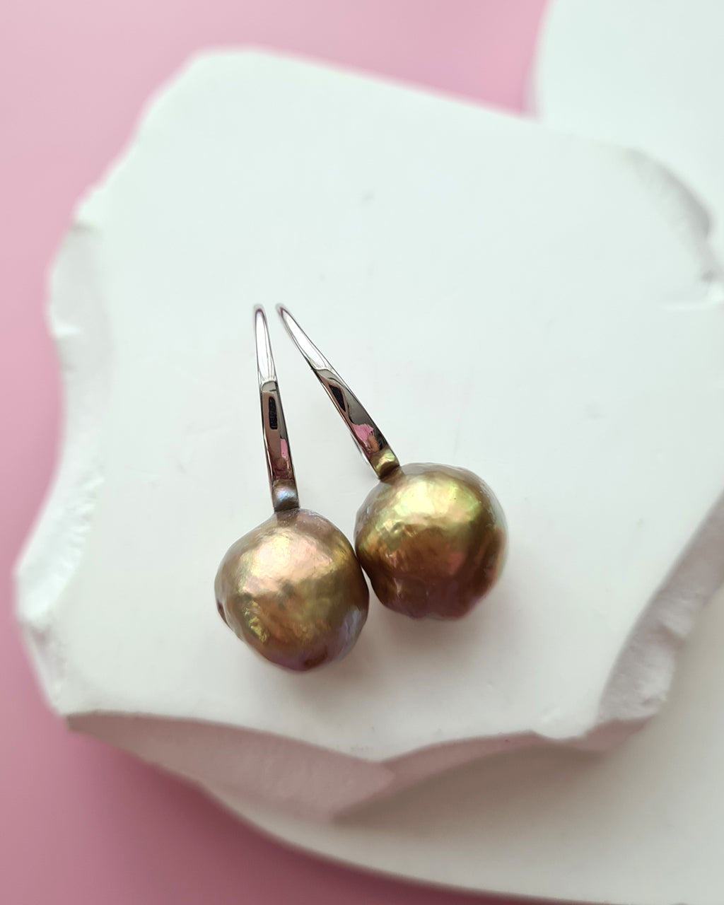 Wrinkled Pearl Earrings - Metallic Green, Modern Pearl Jewelry for Busy Women