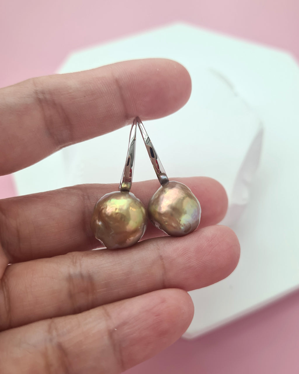 Wrinkled Pearl Earrings - Metallic Green, Modern Pearl Jewelry for Busy Women