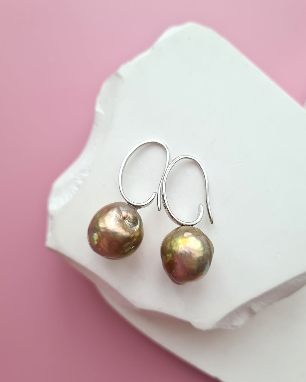 Wrinkled Pearl Earrings - Metallic Green, Modern Pearl Jewelry for Busy Women