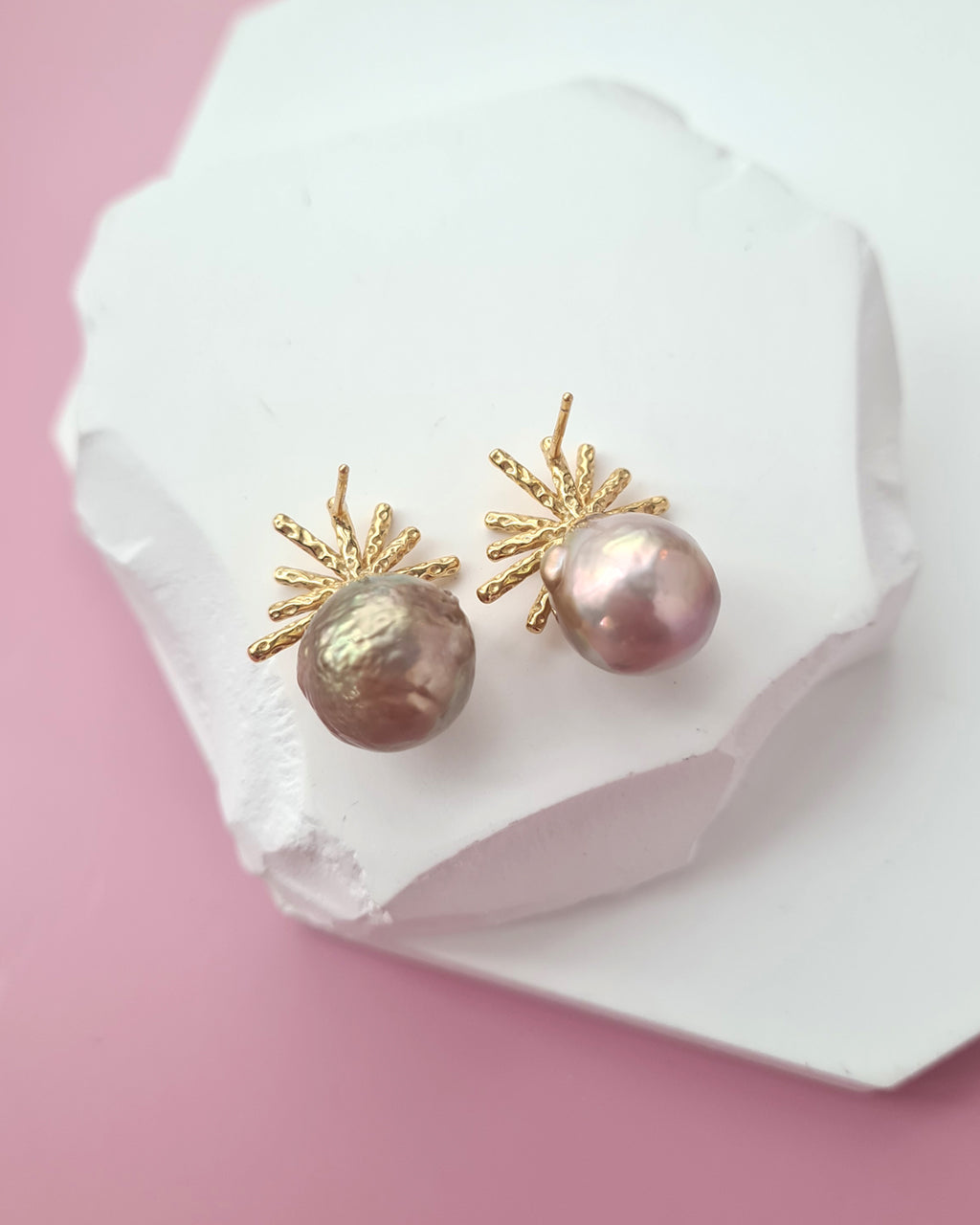 Wrinkled Pearl Earrings - Metallic Green & Firework Stud, Modern Pearl Jewelry for Busy Women