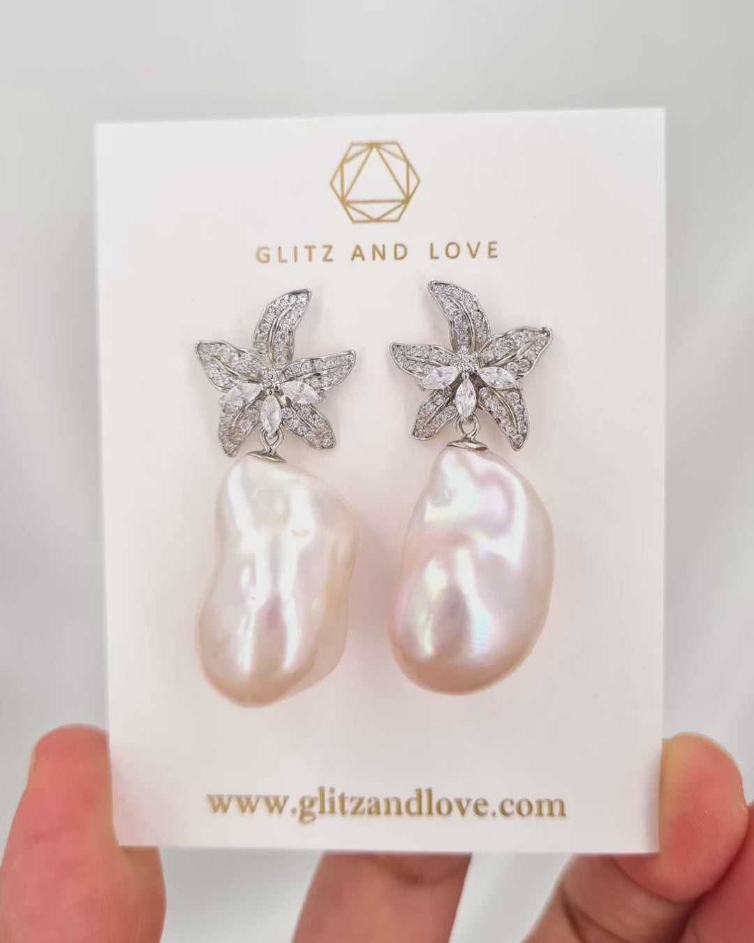 Large White Baroque Pearl Earrings - Lily Floral