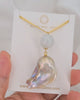 Metallic & White Baroque Pearl & Jade Gold Necklace - Minimalist & OOAK