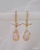 Gold Pink Baroque Pearl Earrings | Origami Crane Flameball Pearl Statement Jewelry | Modern Classy Wedding
