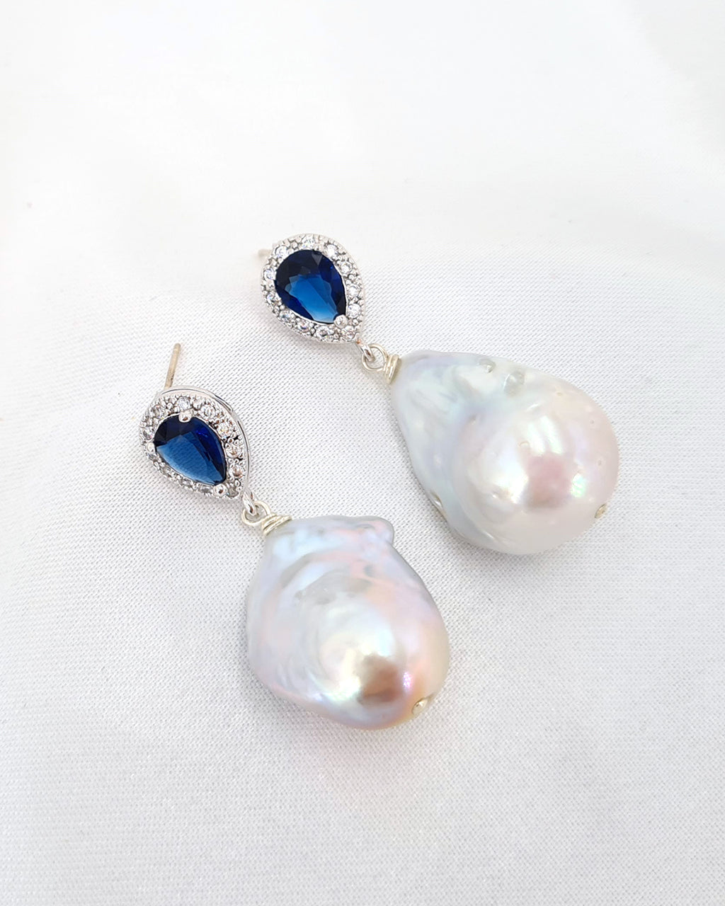 Baroque Pearl Earrings - Dark Blue Halo Teardrop | Baroque Pearl Jewelry