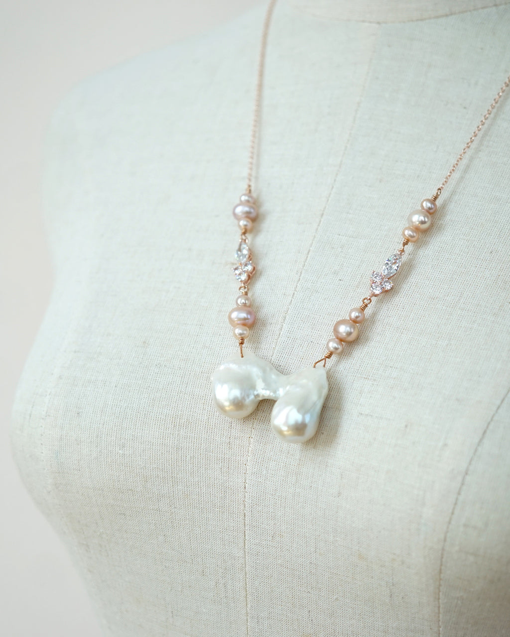 Statement Twin White Baroque Pearl Necklace Unique Rose Gold Jewelry Glitz And Love