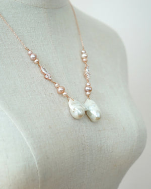 Statement Twin White Baroque Pearl Necklace | Unique Rose Gold Jewelry