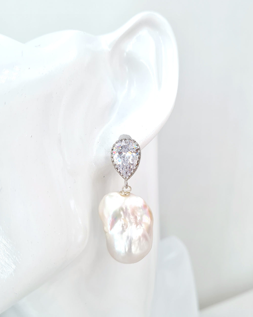 White Baroque Pearl Earrings - Teardrop Statement Earrings, Baroque Pearl Jewelry