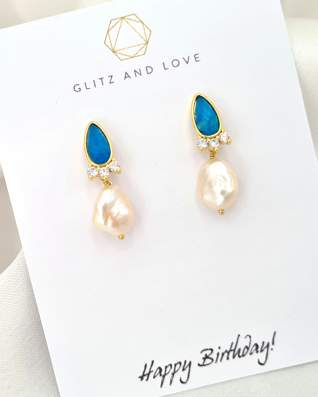 Dainty Keshi Pearl Earrings - Blue Chalcedony | Gifts for Her | Handmade Pearl Jewelry