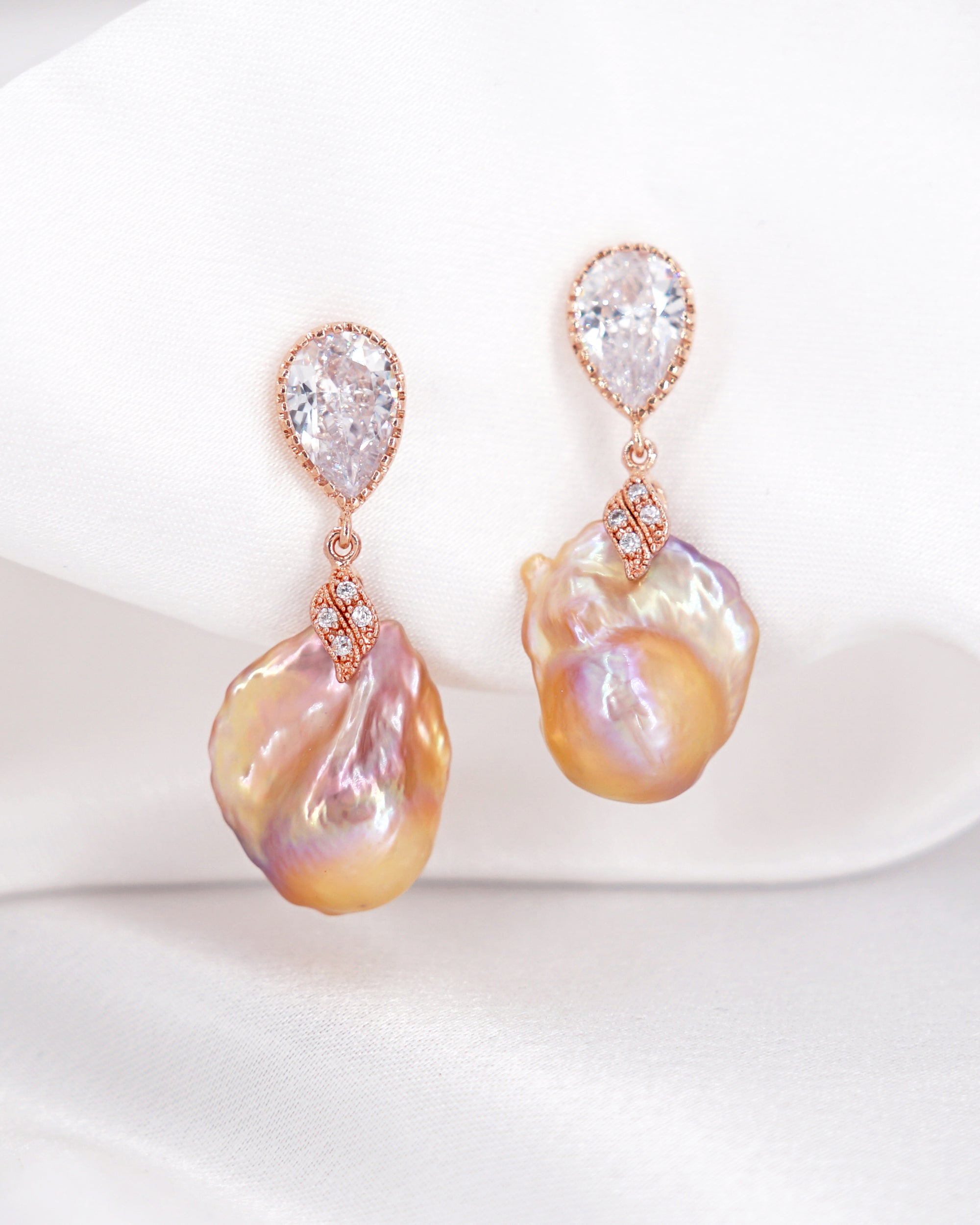 Statement Baroque Pearl Earrings - Purple Golden Flameball - Wedding Bridal Jewelry for Brides and Bridesmaids | Singapore
