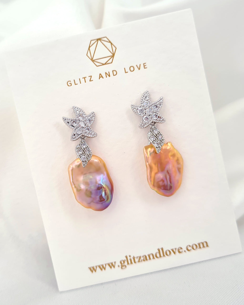 Keshi Pearl Starfish Crystal Earrings - Purple Gold Pink Keshi Pearls - Wedding Bridal Jewelry for Brides and Bridesmaids | Singapore