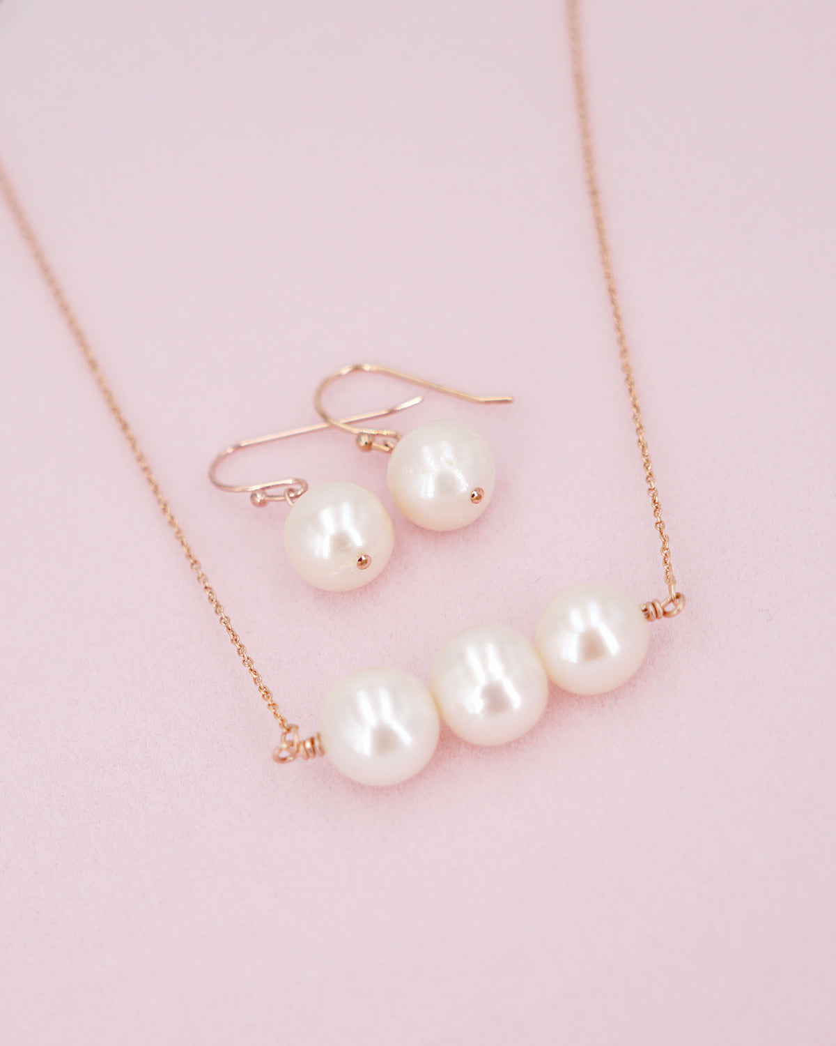 Simple Freshwater Pearl Earrings and Necklace - Rose Gold - Wedding Bridal Jewelry for Brides and Bridesmaids | Singapore