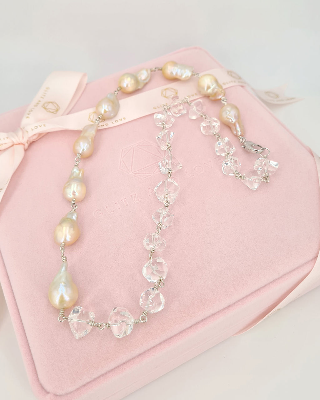 Chunky Baroque Pearl and Crystal Necklace Contemporary Statement