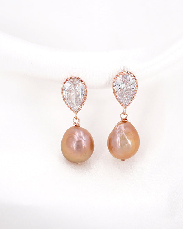 Buy Demeter Rose Gold Pearl & Stone CZ Earrings Online – The Glocal Trunk