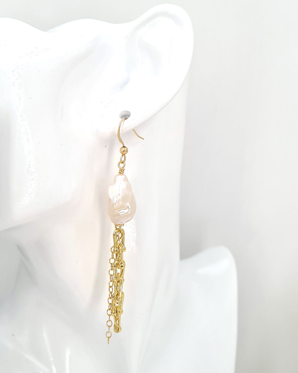 Hardware Link x Metallic White Large Keshi Baroque Pearl Statement Long Earrings