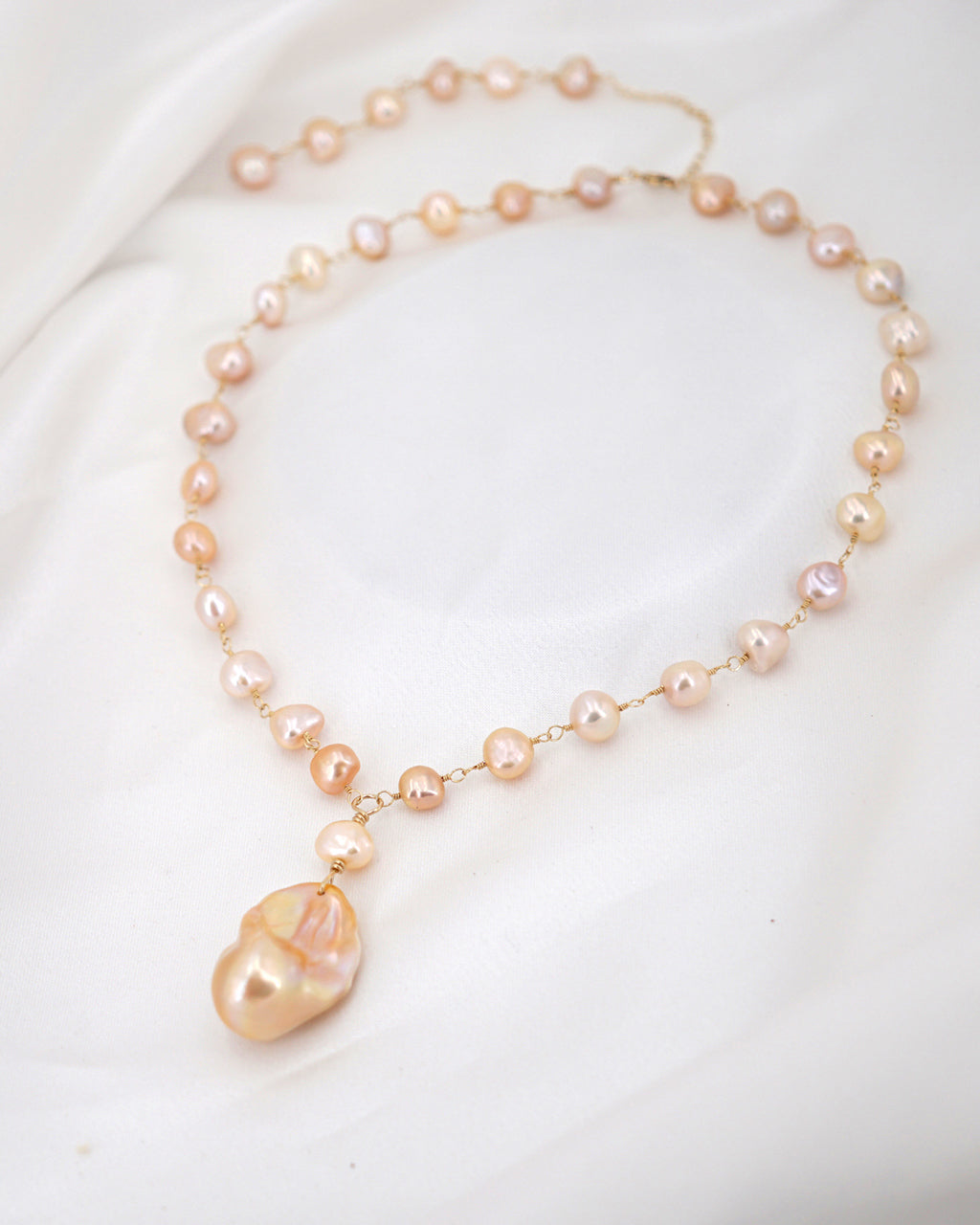 Golden Baroque Pearl Necklace - Golden Pink - Wedding Bridal Jewelry for Brides and Bridesmaids | Singapore